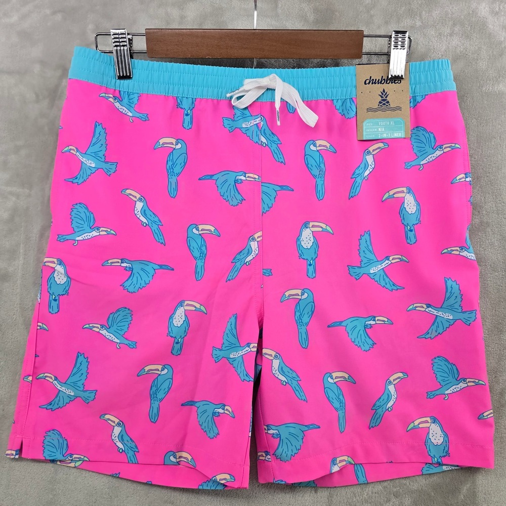 Chubbies Swim Trunks Kids XL Pink Toucan Do Its Lined Board Shorts